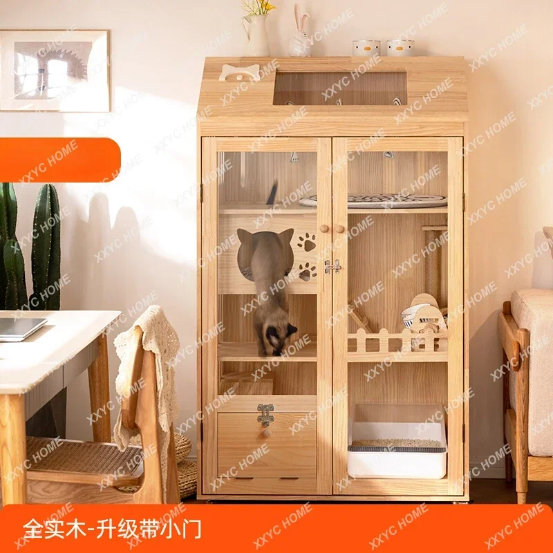 Cat villa solid wood cat cage does not occupy household indoor cat house   cabinet, villa house