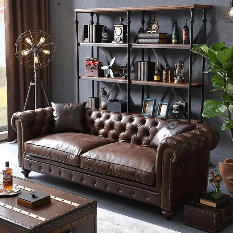 

Brown Luxury Sofa Europe Vintage Designer Reading Loveseat Sofa Recliner Leather Muebles Para Salas Modernos Home Furniture