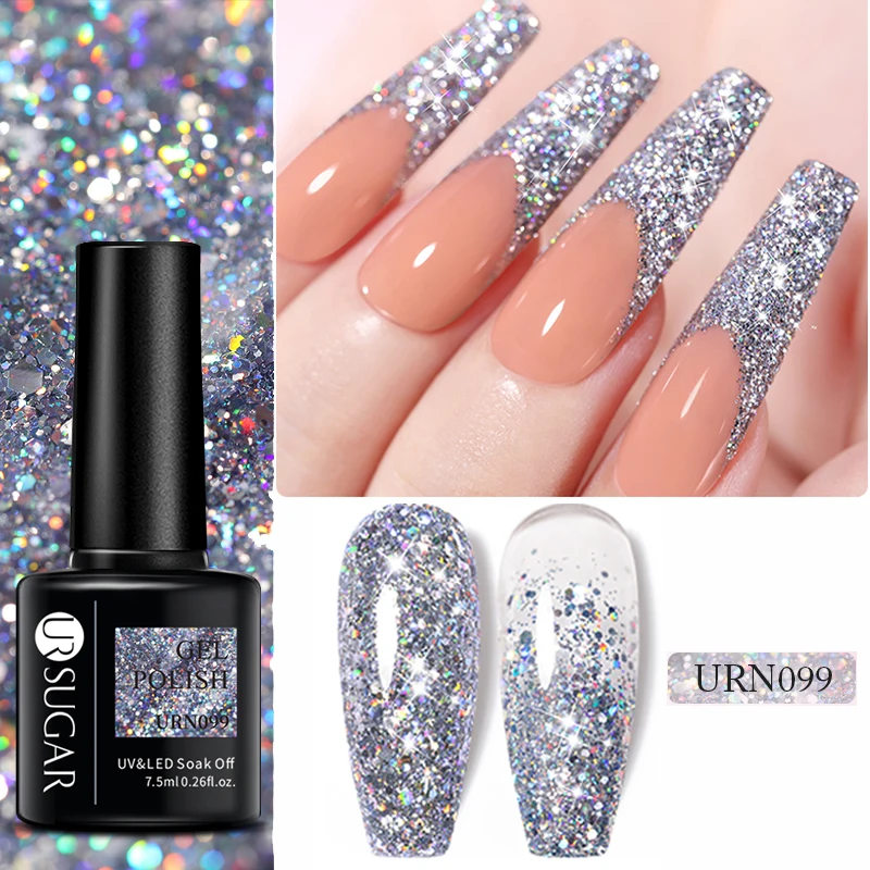UR SUGAR 7.5 مللي بريق الوردي الترتر هلام طلاء الأظافر شبه دائم نقع قبالة UV LED مسمار الفن ورنيش هلام DIY بها بنفسك مانيكير #5