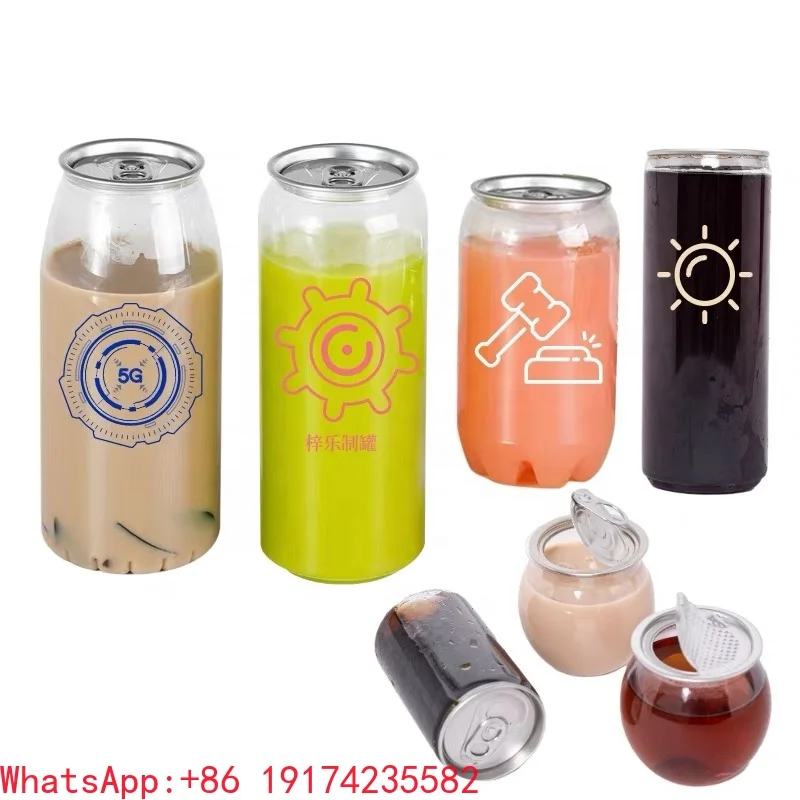 Latas de bebidas superiores emergentes de PET de bajo costo de 150/200 ml, lata de refresco de plástico cubiertas con tapa de lengüeta de anillo de tracción