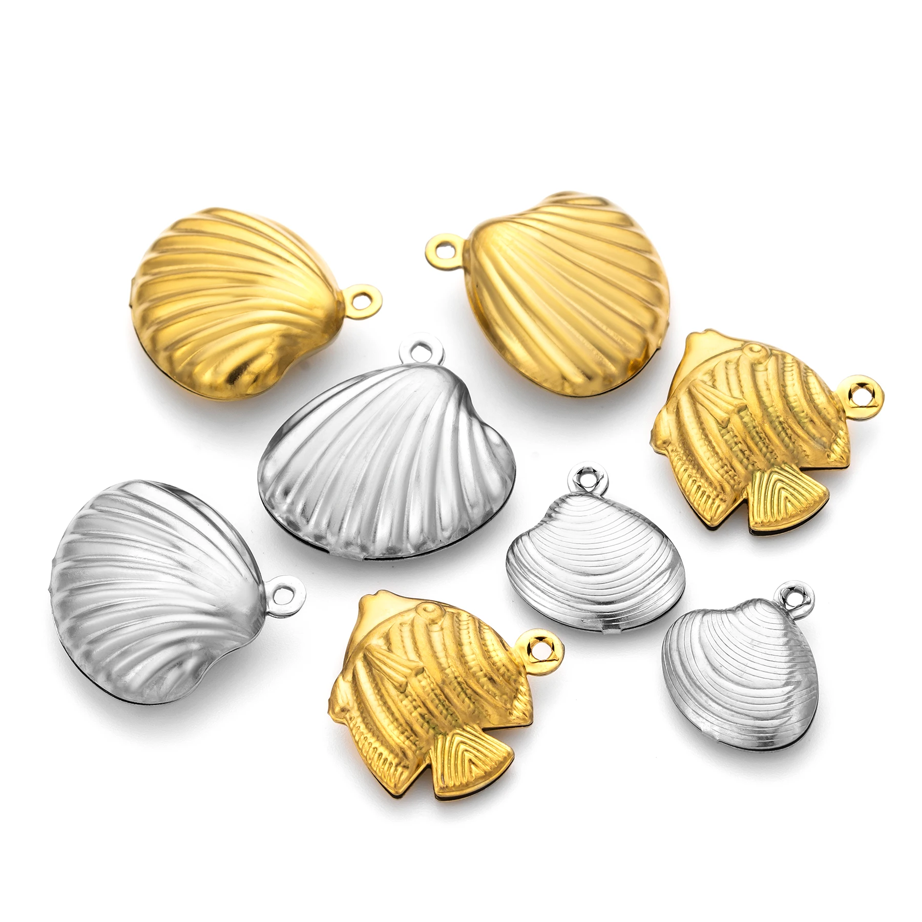 20 Stück/Set Edelstahl Hohlschalen-Fisch-Anhänger Meeres-Tier-Anhänger für DIY-Schmuckherstellung – Detail 2