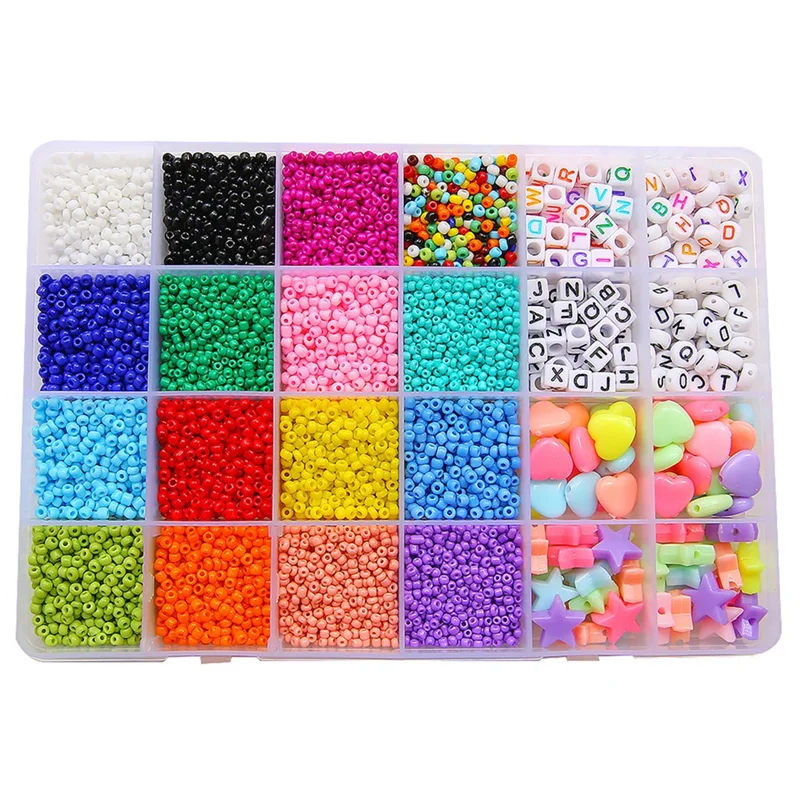 A69G-Glass Seed Beads Box Set with Tools Alphabet Beads