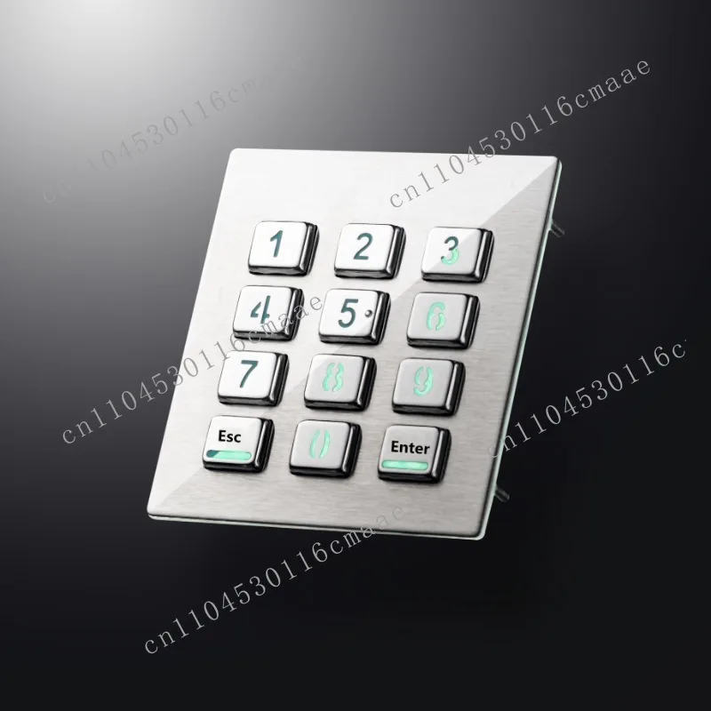 12-Key 3x4 Backlit #304 Stainless Steel IP54 IK07 Vandal Resistant CE/FCC Certified Numeric Metal Keypad for Industrial
