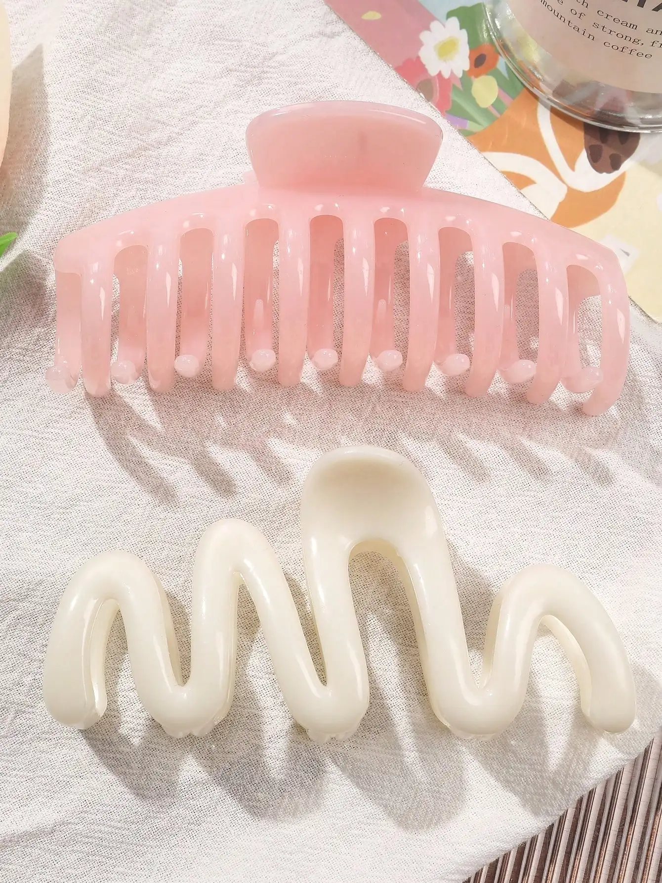 2 قطعة مشبك شعر مموج أبيض وردي للنساء الفتيات موضة أغطية الرأس مقاطع القرش الكبيرة دبوس الشعر مشبك السلطعون إكسسوارات الشعر #4