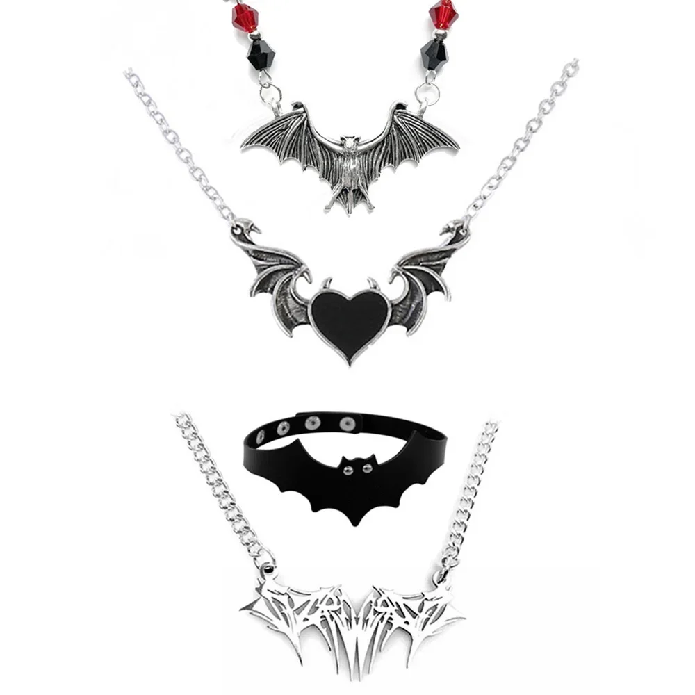 Gothic Vampire Bat Necklace Punk Hip Hop Rock Vintage Metal Pendant Necklace For Women Men Party Halloween Jewelry Gift