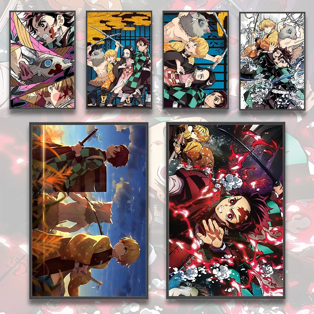 Tanjiro Demon Slayer Anime Self-adhesive Poster Wallpaper Zenitsu Figures Home Decoration Painting Nezuko Art Bedroom Decor Gift