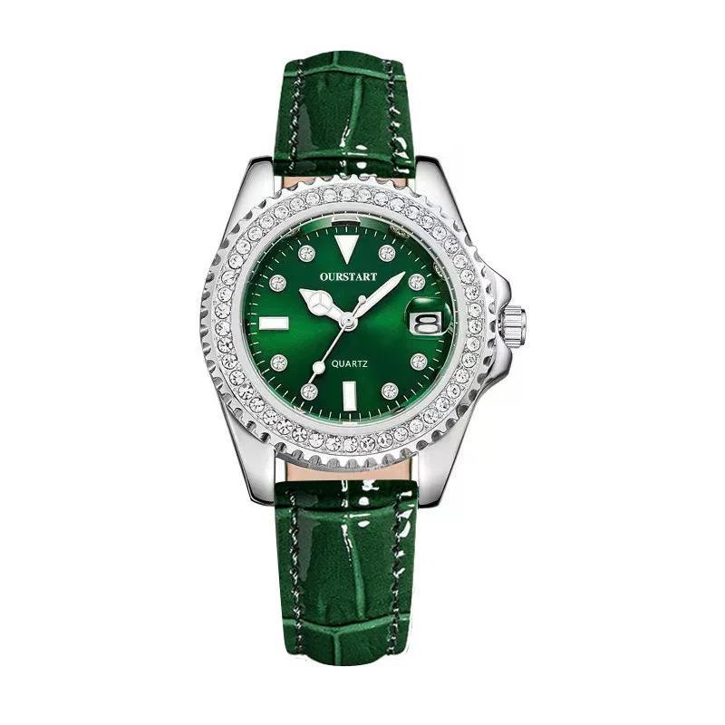 Fashion Watch Casual Clock Montre Homme Business Women Quartz Watch Calendar Sport Green Leather Strap Wristwatch Dropshipping