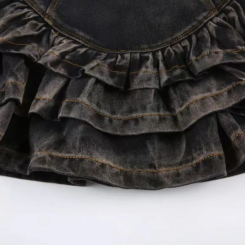 Streetwear Vintage Korte Denim Rok Vrouwen Harajuku Y 2K E-Girl Hoge Taille Mini Rok Gothic Punk Losse Cake Rokken Nieuw Ontwerp