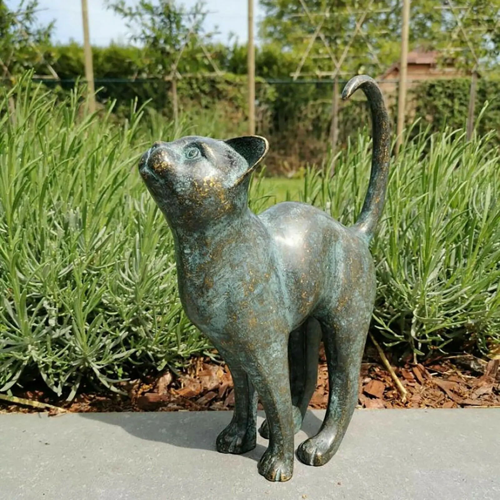 Estatuilla de resina de gato, estatua de bronce para césped, porche, patio, hogar, jardín, exterior, decoración, adorno para el hogar y la Oficina