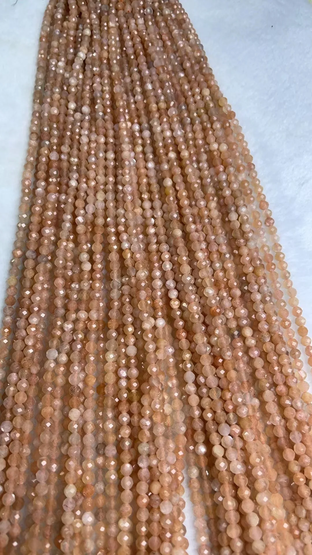 Natural  Sun Stone 2mm 3mm Cut Face Round Form Beads For Jewelry Making DIY  Length Dagree 39cm