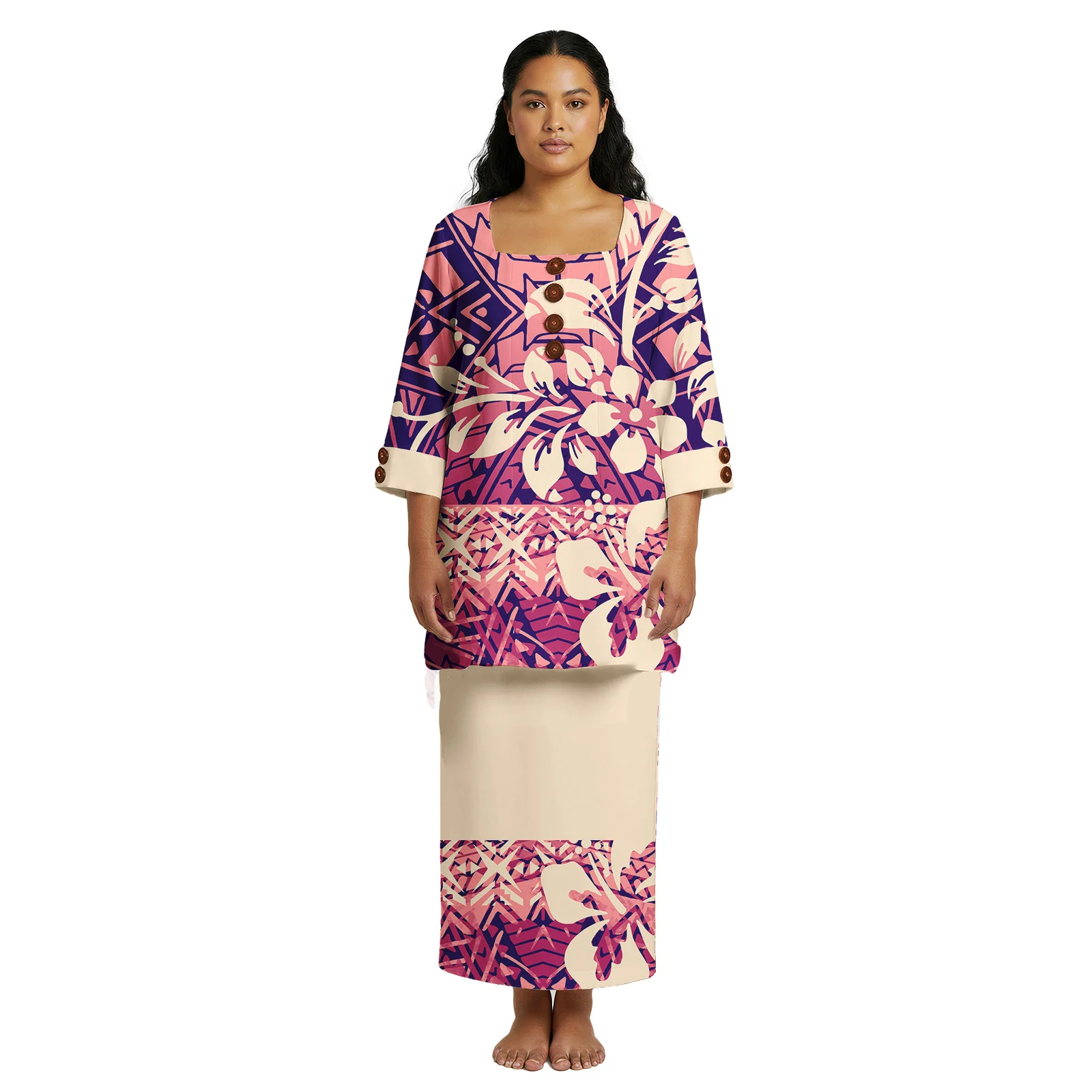 فستان نسائي للحفلات المسائية برقبة على شكل حرف U على الطراز الاستوائي هاواي Puletasi Samoan مخصص طقم فستان جزيرة مكون من قطعتين ملابس بولينيزية