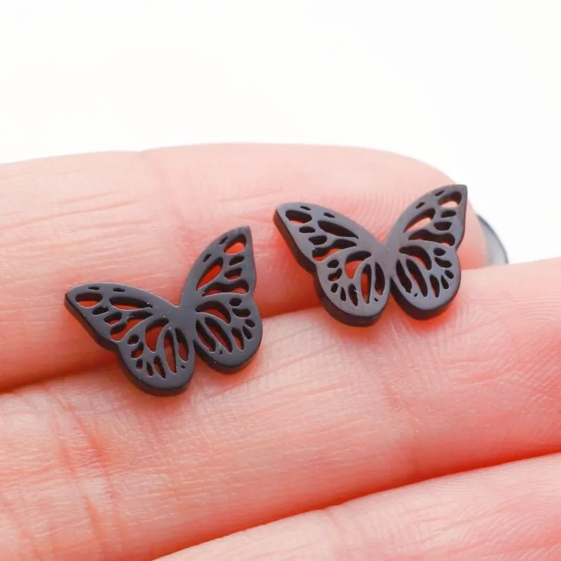 Korean Gold Butterfly Earrings For Women Mini Animal Tragus Piercing Stainless Steel Cartilage Stud Earrings Ladies Jewelry