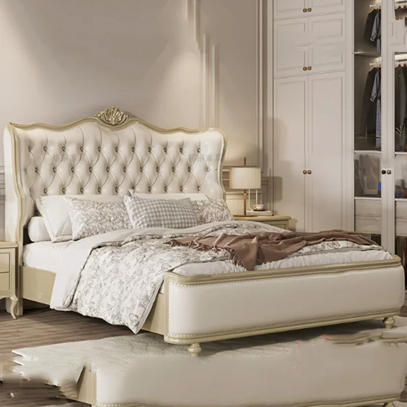 Backrest Modern Double Bed Storage Luxury Leather Frame Twin Wooden Double Bed King Size Girls Letto Matrimoniale Furniture