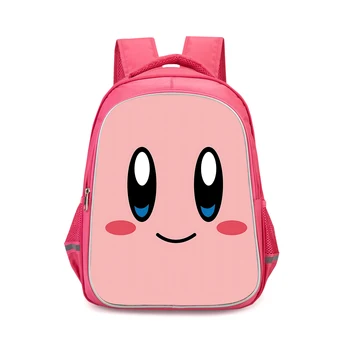 กระเป๋าเป้สะพายหลังสำหรับเด็กลายเกม K-kirbys สีชมพูนักเรียนของเด็กผู้หญิงของขวัญวันเกิดกระเป๋านักเรียนเป้ตั้งแคมป์ที่ทนทาน