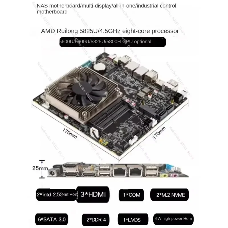 Ultra thin AMD Ryzen R7 5825U 17 * 17 mini itx motherboard, industrial NAS motherboard suitable for soft router AIO