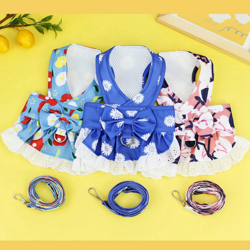 Dog Collar Skirt Bow Princess Style Skirt With Leah Cute Bowknot Dog Dress Clothes Harness For Small Dogs Pet Puppy Costumes