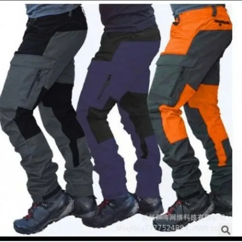 

Men Cargo Pants Long Pant Straight Trousers Solid Casual Loose High Waist Pocket Zipper Splice Regular Simple Autumn 2025 New