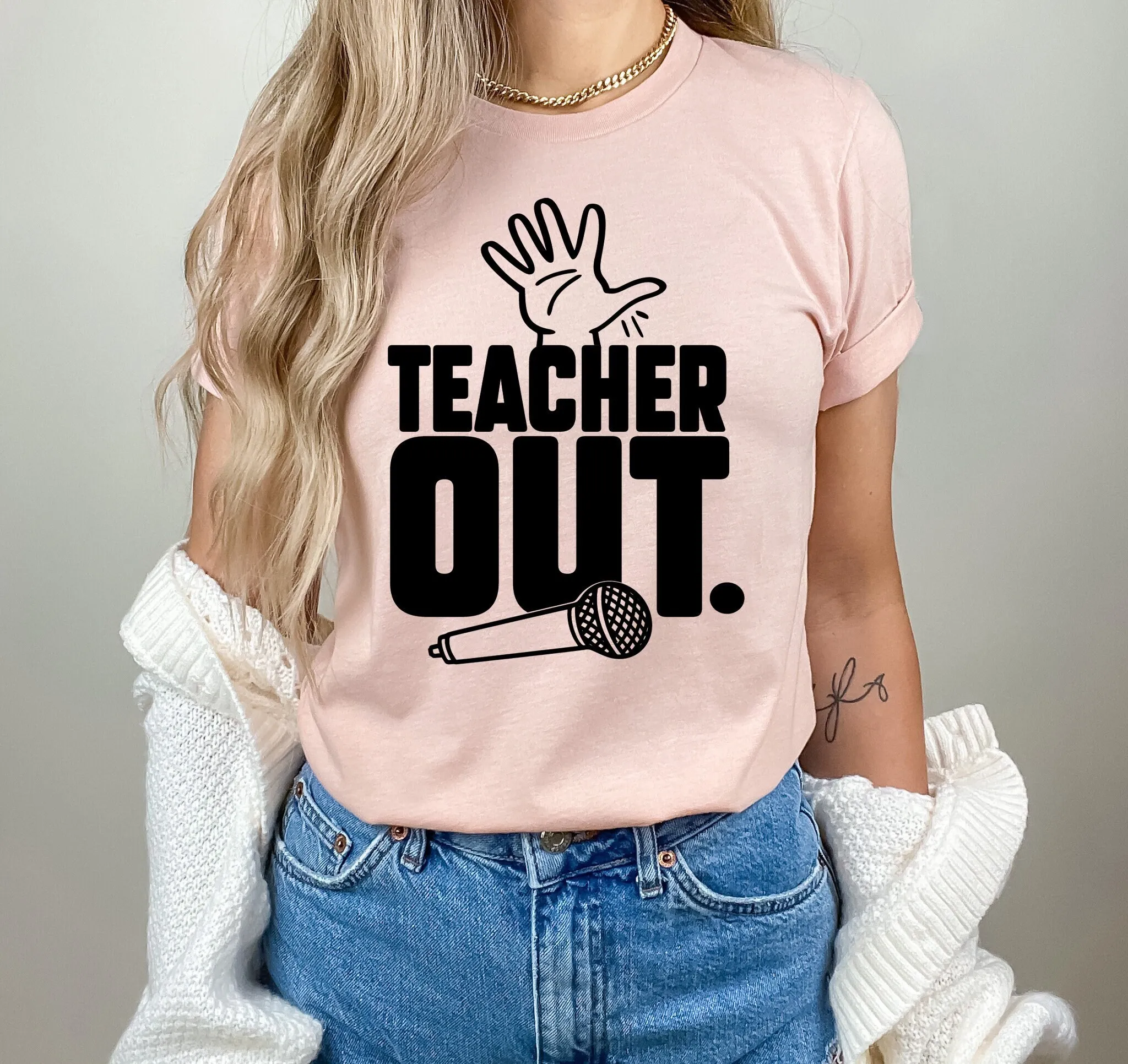 Teacher OuT T Shirt Last Day of School Mic drop shirts End the year Cool Music Lover Funny