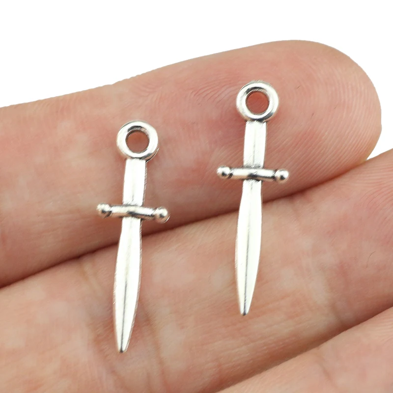 40pcs/lot 7*24mm Metal Small Dagger Sword Charms Pendant  DIY Handmade Gothic Necklace Earrings Bracelet Accessories