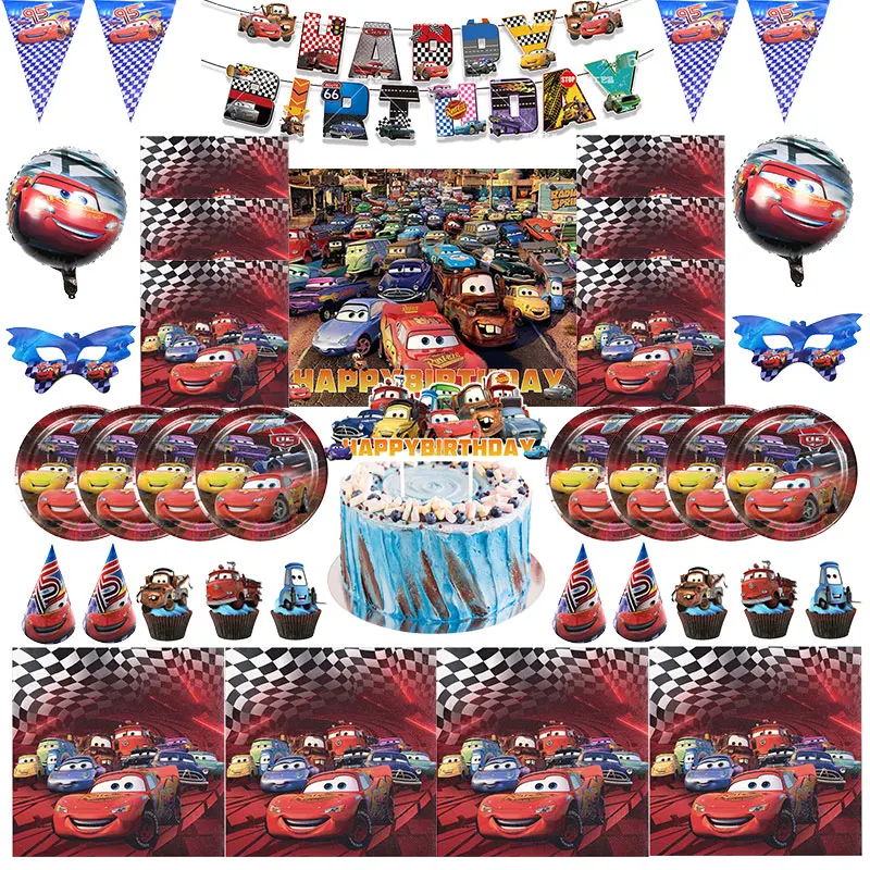 Disney Cars Birthday Party Decoration Tableware Cup Plate Lightning McQueen Birthday Supplies Balloon Banner Backdrop Kid Party