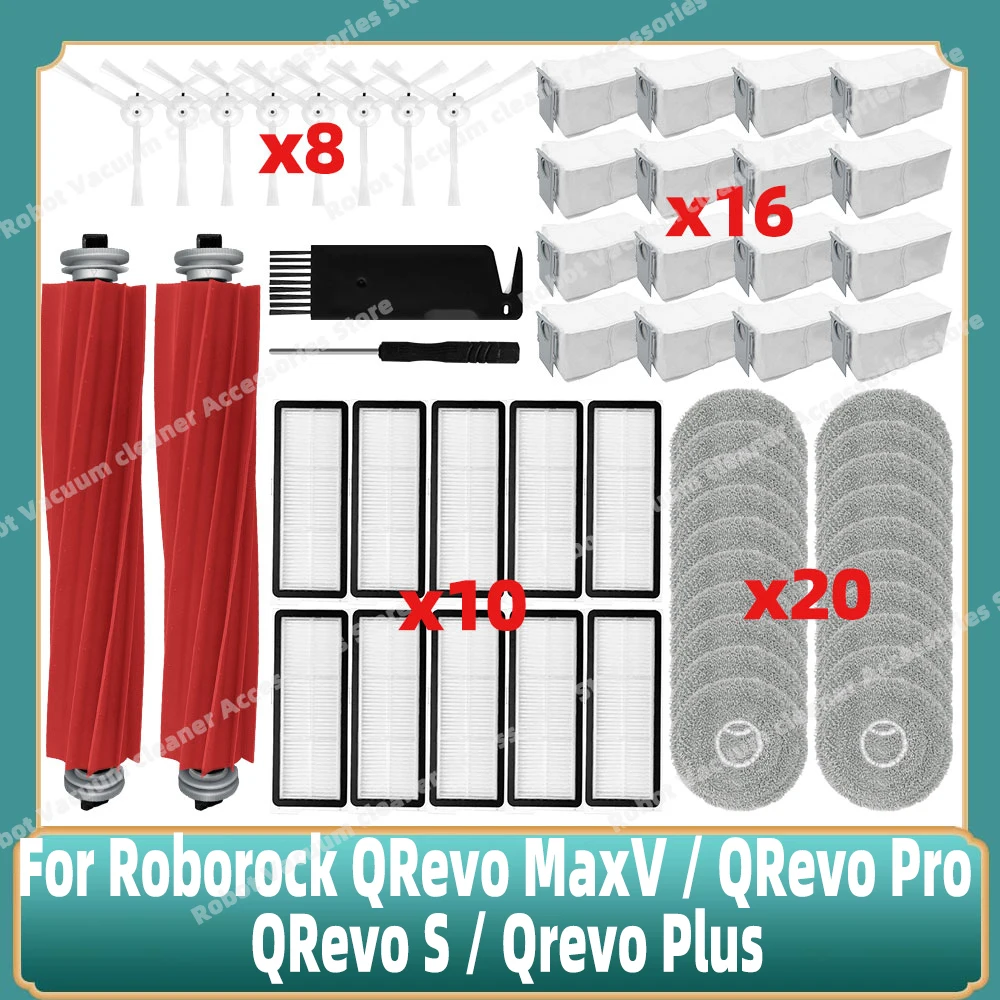 Compatível para roborock qrevo maxv/qrevo pro/qrevo s/qrevo plus escova lateral principal mop pano filtro hepa saco de pó peças