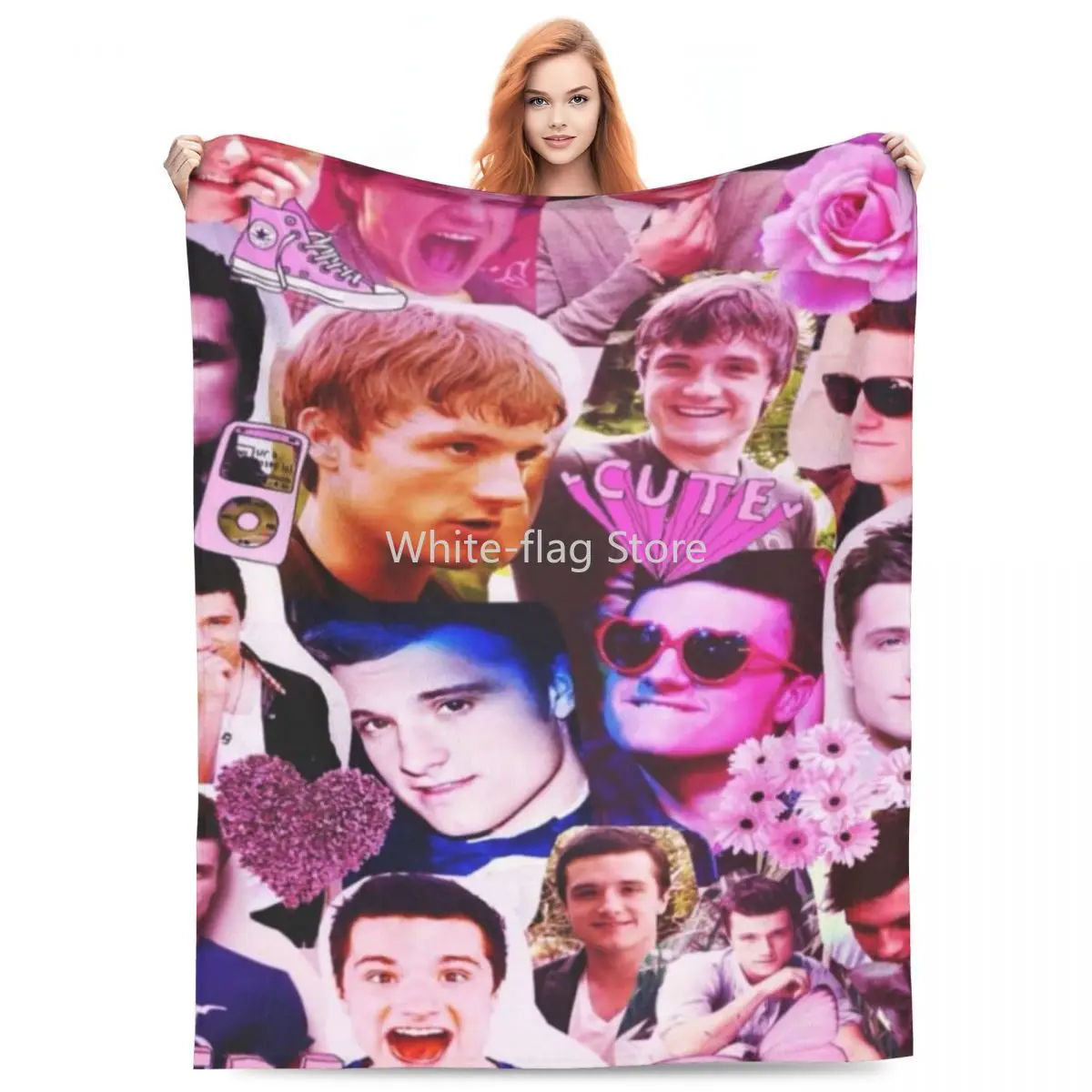 

J-Josh Hutchersons Flannel Blanket Quality Super Soft Pink Actor Throw Blanket Winter Travel Outdoor Graphic Bedspread