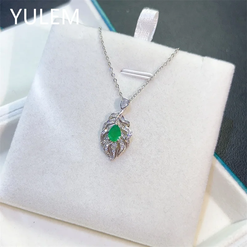 YULEM New Fashion Silver Gemstone Pendant for Party  Natural Emerald Necklace Pendant Solid 925 Silver Emerald Jewelry