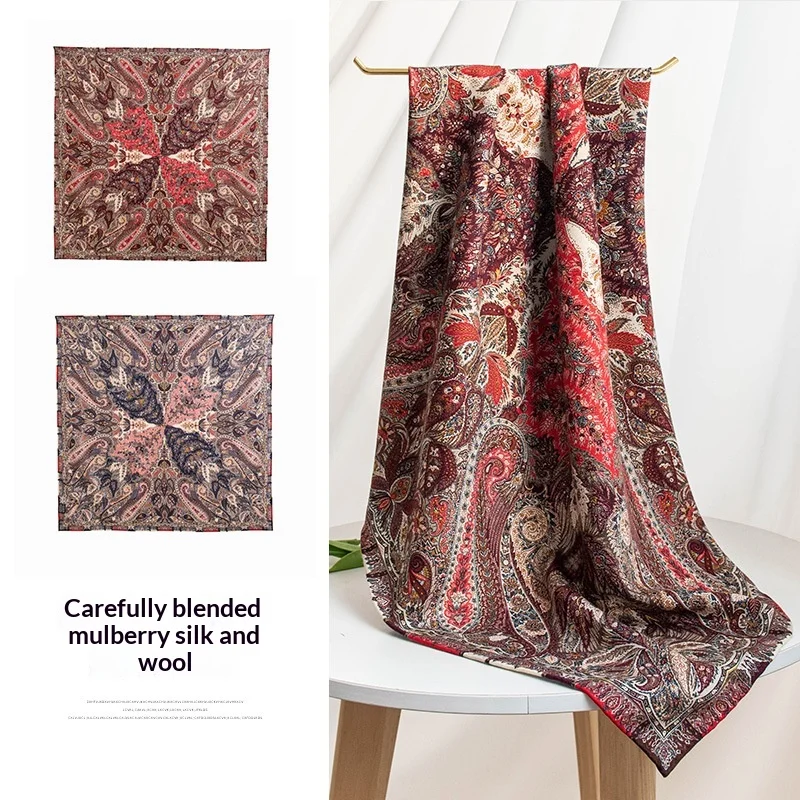 

Шерстяной квадратный платок 2026: новая универсальная модель, элегантная большая шаль, высококачественный двусторонний шарф с принтом, теплый платок из твила