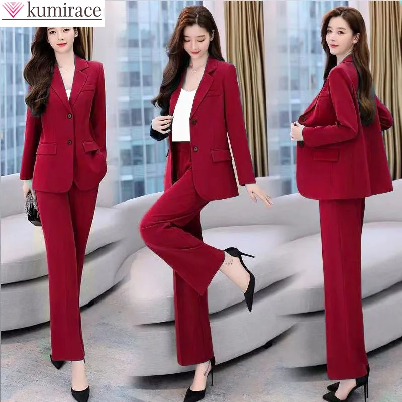 Spring 2023 New Single Breasted Pocket Blazer Jacket Casual Trousers Two-piece Elegant Women\'s Trousers Suit Office Suit