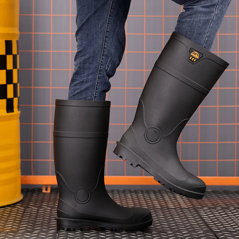 New Steel Toe Rain Boots Men\'s Anti-Puncture Waterproof Shoes Outdoor High Top Anti-Slip Anti-Smash Wear-Resistant Water Boots