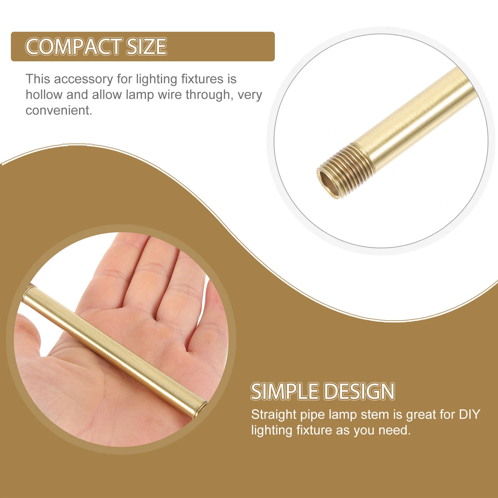 Copper Lamp Stem Straight Pipe Hardware Lighting Fixture Part Replacement DIY Lamp Kit Lighting Fixture Downrods