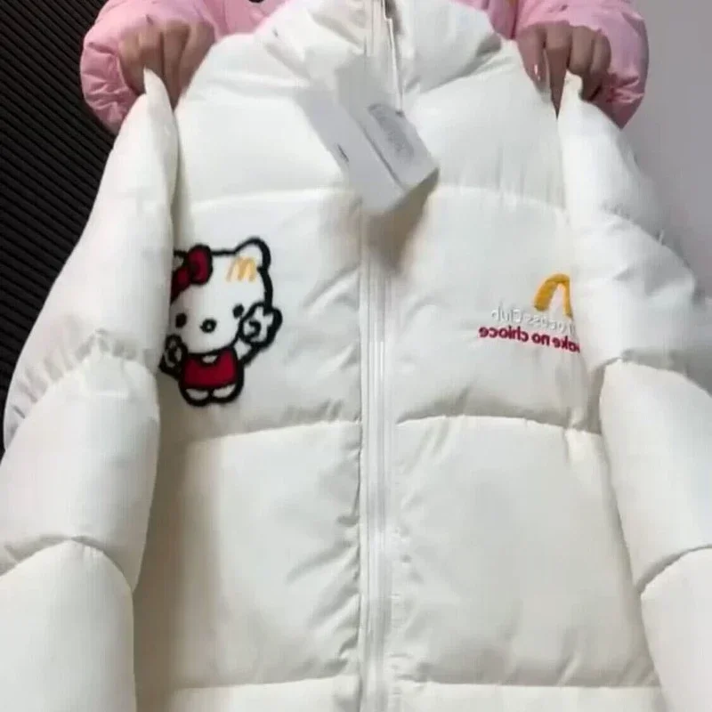 Hello Kitty autumn and winter small fresh three-dimensional towel embroidered couple cotton coat loose cute warm jacket trendy