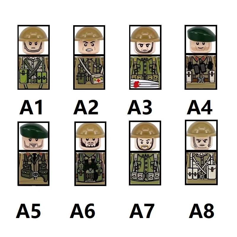 WW2 British Army Infantry Tank Soldiers Minifigs Figures Building Blocks Military Paratroopers Weapon Guns Parts Mini Bricks Toy