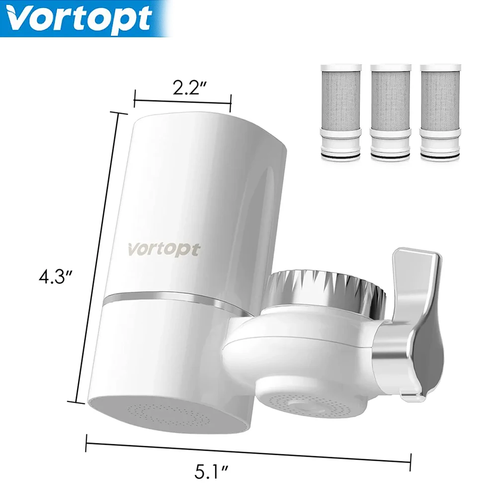 Vortopt Wasserhahn-Filter NSF-Zertifizierter Leitungswasser-Reiniger T1 mit 5 Ersatzkartuschen 400 Gallonen Küchen-Filtrationsset