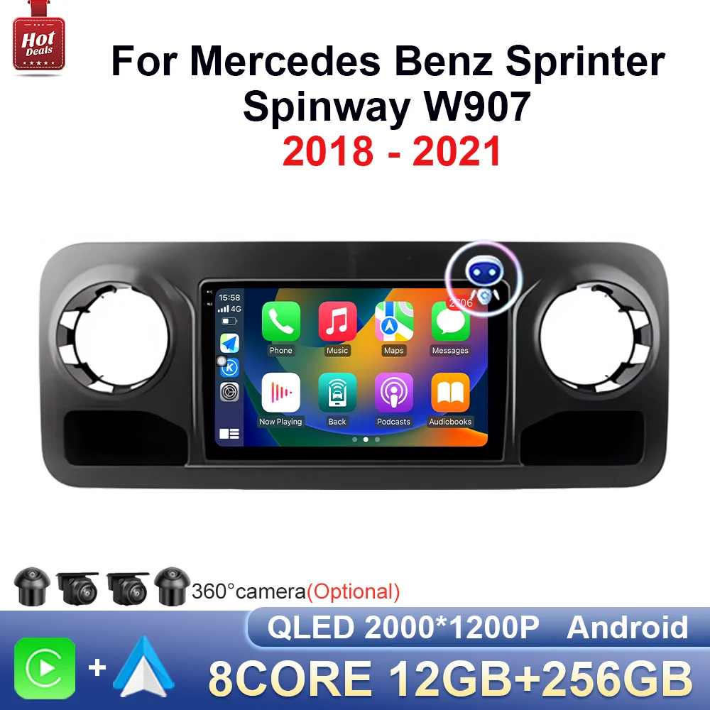 10 ''WiFi + 4G QLED pantalla GPS Navi para Mercedes Benz Sprinter Spinway W907 2018 - 2021 Radio de coche reproductor Multimedia BT Android OS