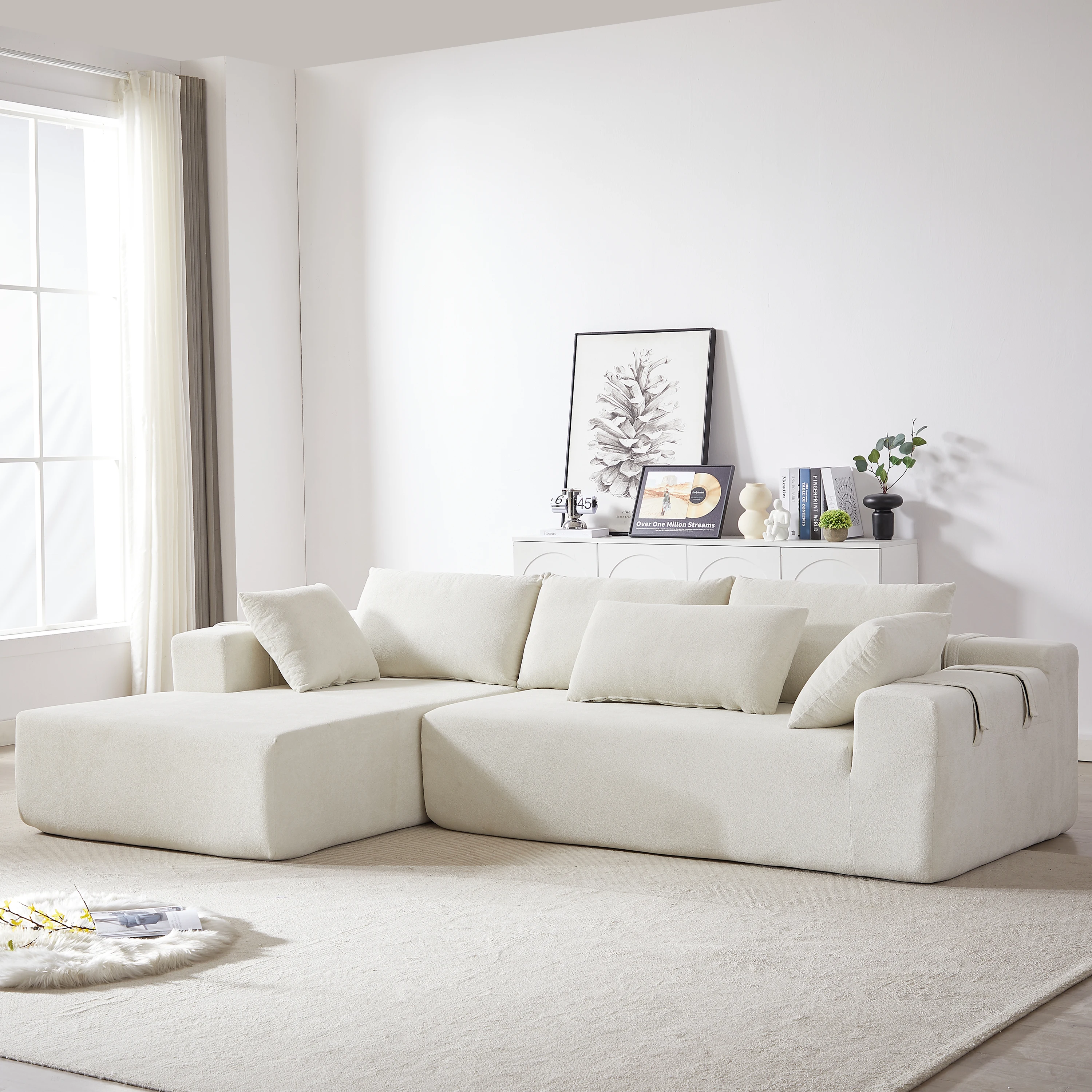 

#Modern Chenille Upholstered Eco-Friendly Compress Sofa Set Modular 108" L-Shaped For Hotel Apartment Living Room