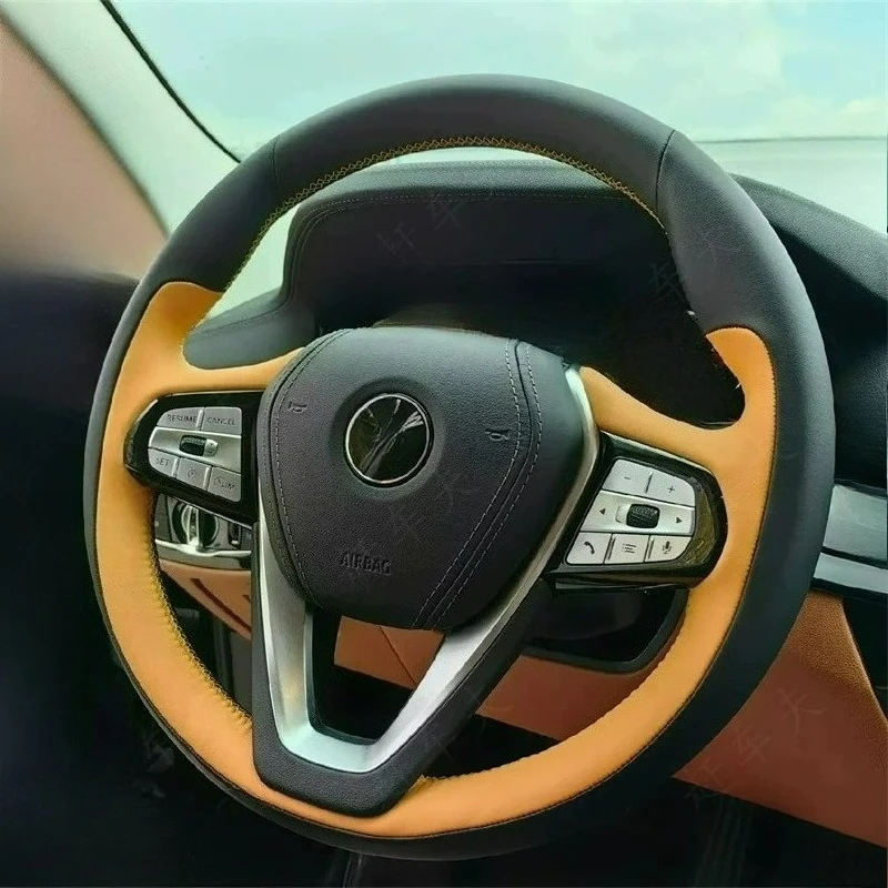 Hand-stitched non-slip black leather steering wheel cover For BMW F30 F35 F10 F18 F20 F22 X1F48 X3F25 X4F26 X5F15 X6F16