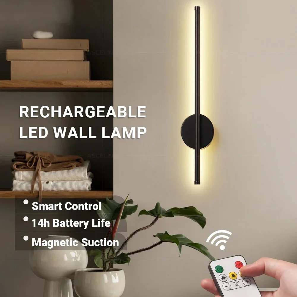 Rechargeable LED Wall Lamp 50CM Removable Wall Sconces For Bedroom Bedside Living Room Décor Fixtures Magnetism Chassis