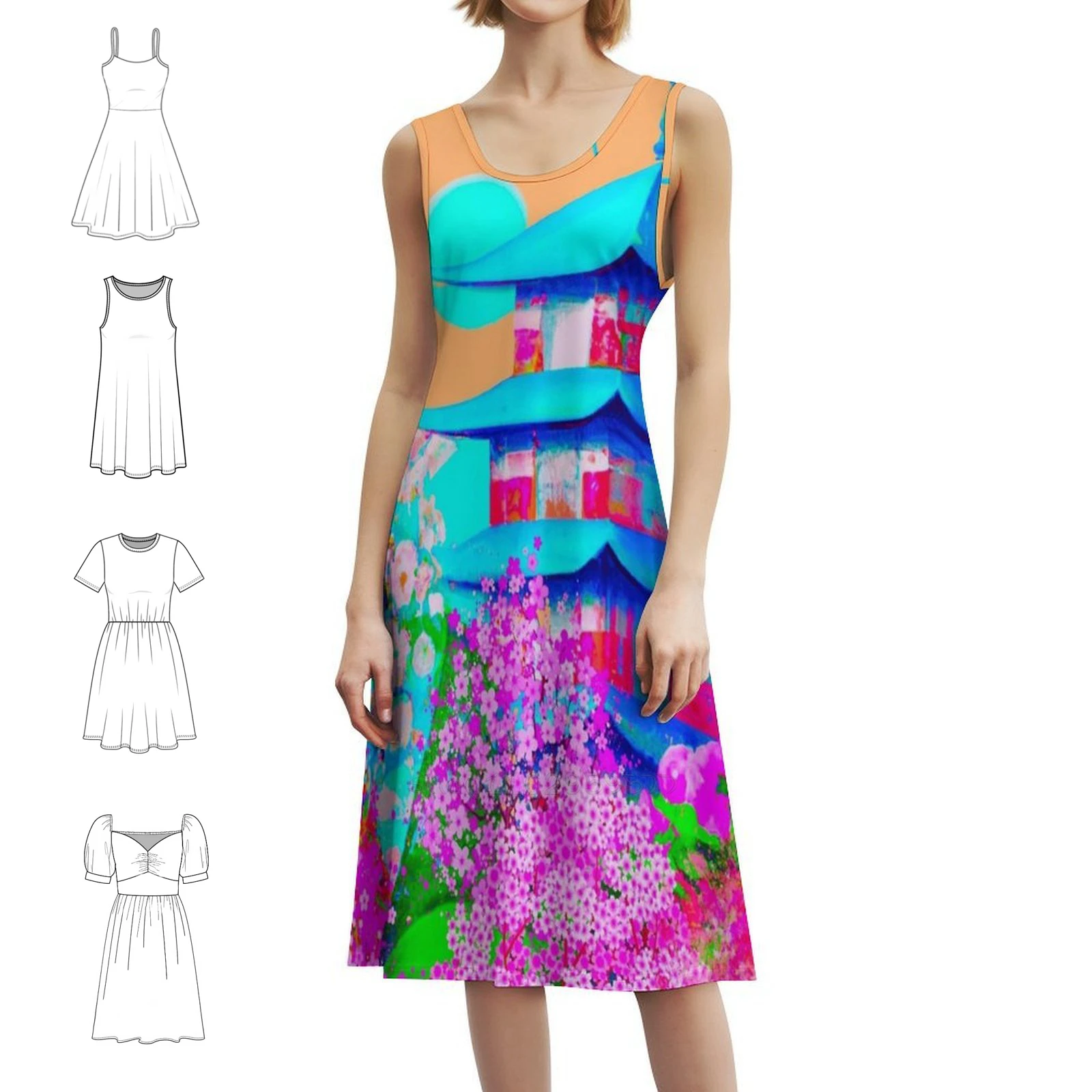 القلعة اليابانية في ربيع زهر ساكورا زهور المرأة فستان الحفلات الأنيق فستان على شكل حرف a مع قصير/طويل/أكمام