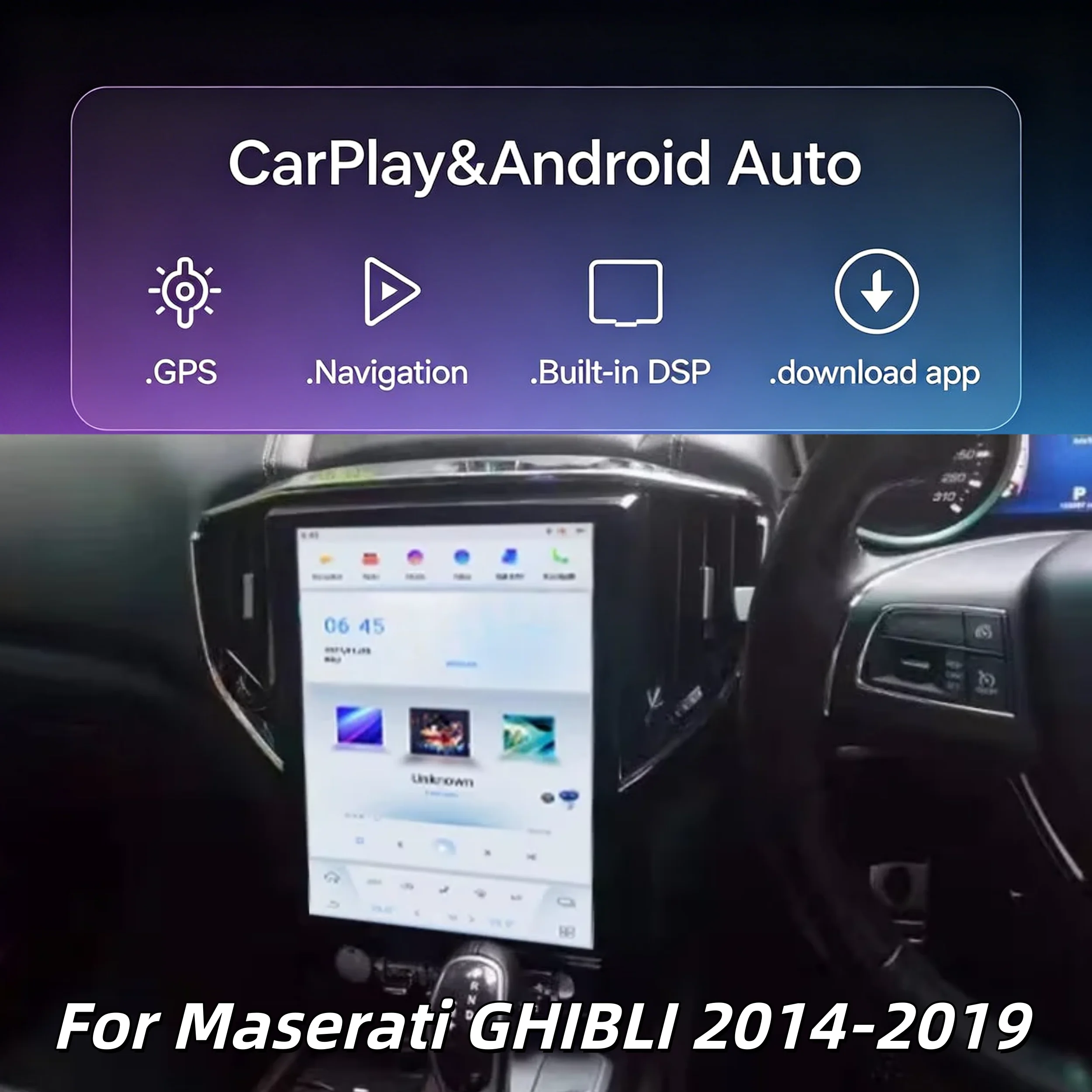 

GPS-навигация на Android 13 для Maserati Ghibli 2014-2019, мультимедийный проигрыватель, автомагнитола, 12.1-дюймовый экран, CarPlay
