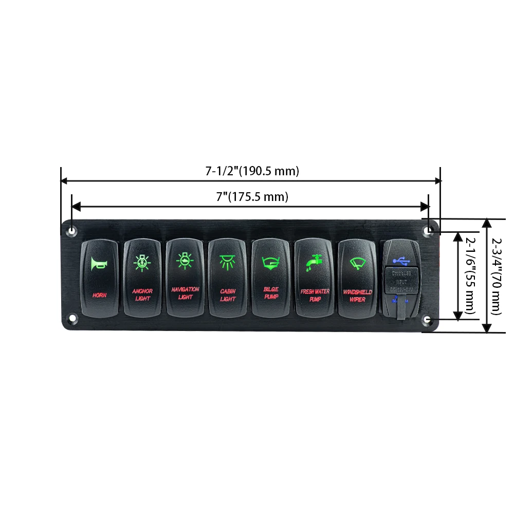 Panel przełącznika kołyskowego 7-gniazdowego USB Samochód Łódź Marine RV Truck 12V 24V