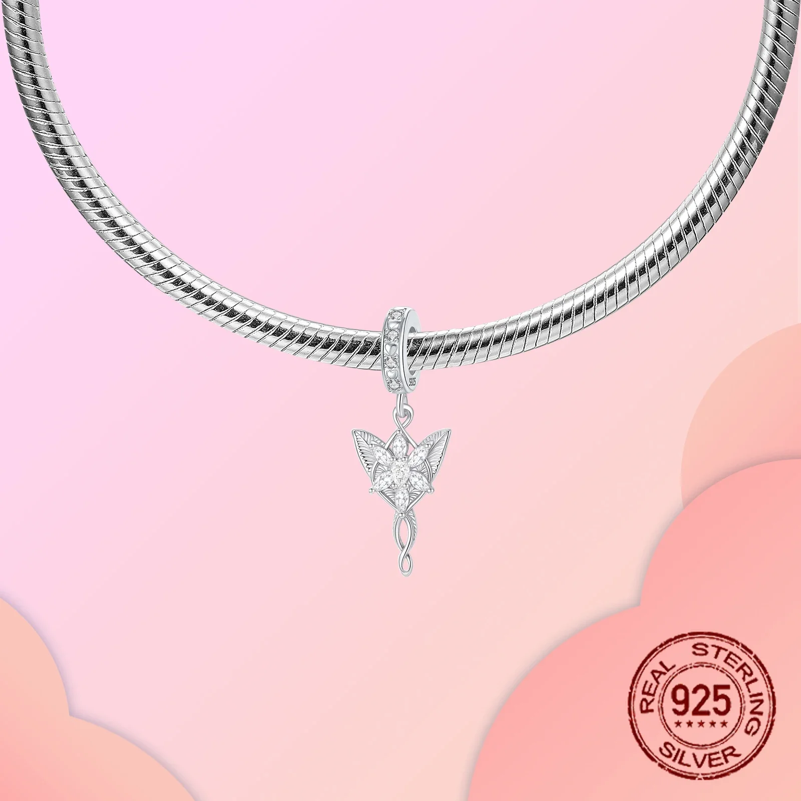 925 스털링 실버 잎 요정 천사 지르콘 매달려 펜던트의 매력에 맞게 원래 매력 팔찌 여성 DIY 쥬얼리 선물