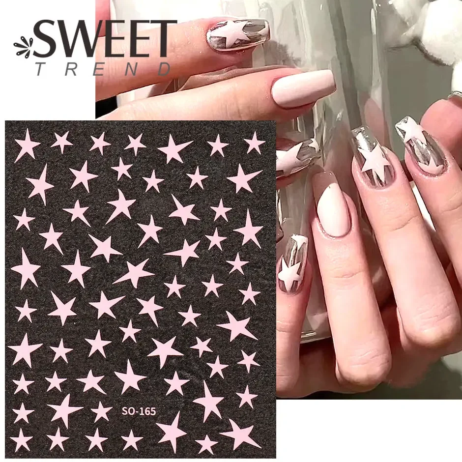 1pcs Magical Pink White Star Nail Stickers 3D Metal y2k Nails Metal Silver Gold Nail Charms Sliders Manicure Accessories