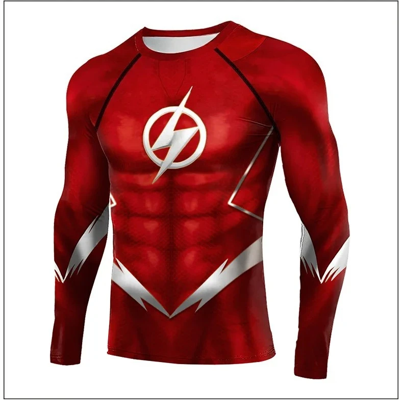 خارقة فلاش باري ألين تأثيري كم طويل تي شيرت الصالة الرياضية اللياقة البدنية تي شيرت هالوين ملابس تنكرية للحفلات #4