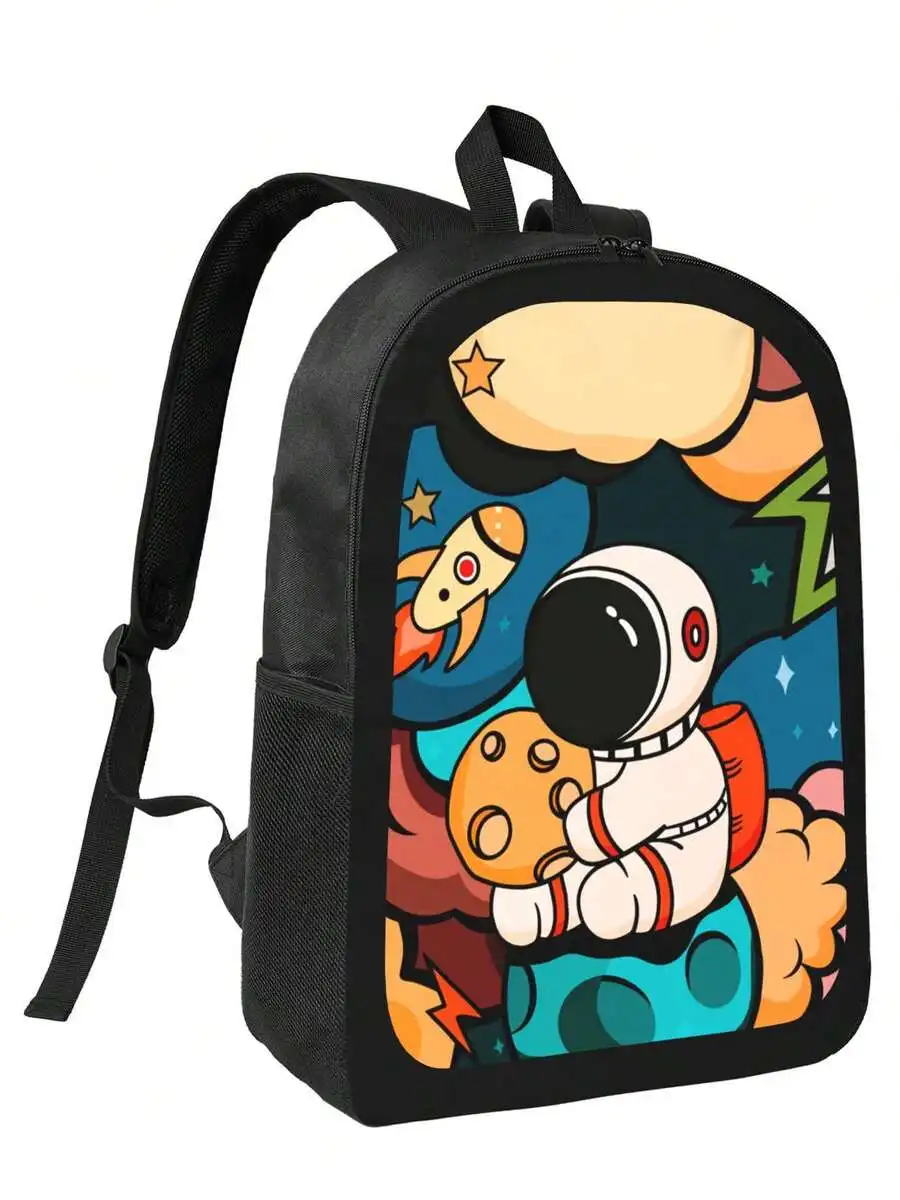 

Cartoon Astronaut Print Backpack For Adults Lightweight Daily Use Adjustable Straps Zipper Closure