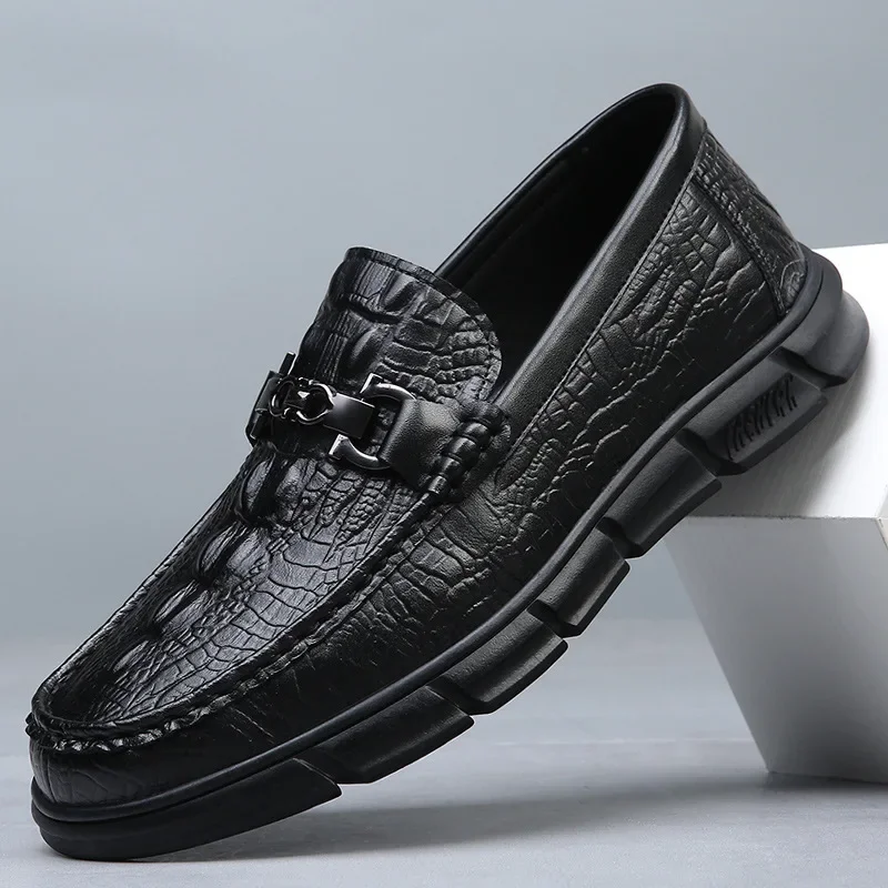 

Genuine Leather Casual Loafers for Men Fashion New Designer Crocodile Print Spring Autumn Shoes Male Soft Sole Luxury Shoes Man