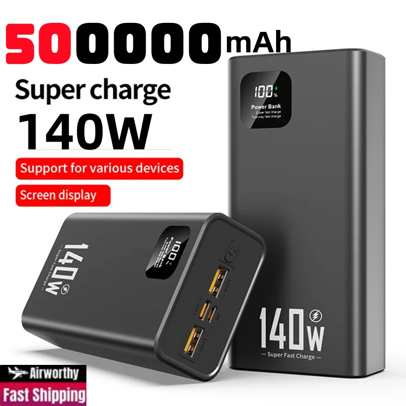 Nuevo 500000mAh Power Bank 140W carga súper rápida cargador de batería externo portátil para iPhone Huawei Samsung Xiaomi 2026 caliente