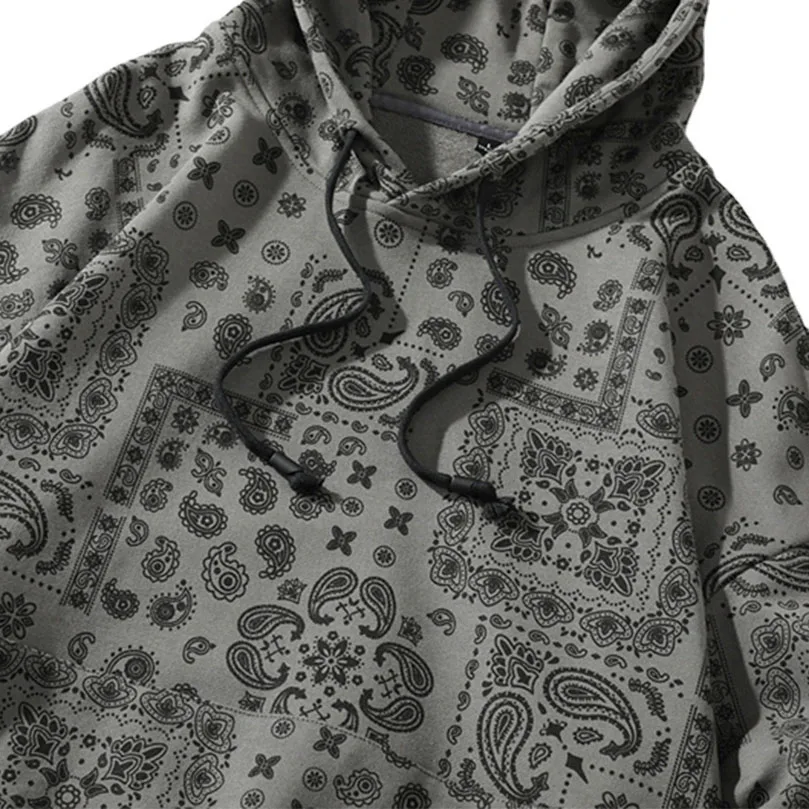 Brand Bandana Print Sweatshirts Black White Knitted Hooded Male Hoodies Spring Cotton Paisley Couple Clothing 2023 Autumn