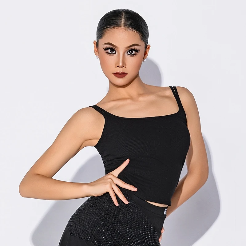 

2025 Новые топы для латинских танцев для женщин, жилет на бретельках, чача, румба, танго, для взрослых, женская одежда для современных танцев, одежда для латинских танцев DQS20497