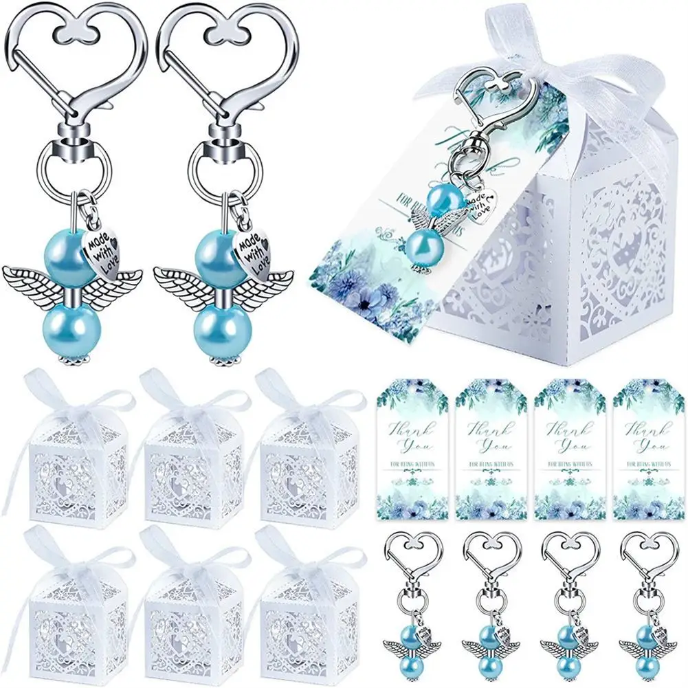 YOUZI 24Pcs Guardian Angel Keyring Angel Pearl Pendant Party Favours Thank You Gift For Communion Confirmation Keyring